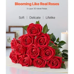 VEVOR Artificial Flowers, 60 pcs Real Looking Red Foam Fake Roses Bulk, Faux Red Bridal Shower with Stems for DIY Wedding Bouquets, Home Centerpieces Arrangements, Party Tables Decorations