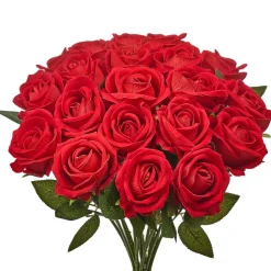 VEVOR Artificial Flowers, 60 pcs Real Looking Red Foam Fake Roses Bulk, Faux Red Bridal Shower with Stems for DIY Wedding Bouquets, Home Centerpieces Arrangements, Party Tables Decorations