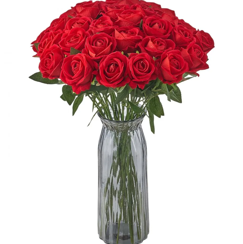 VEVOR Artificial Flowers, 60 pcs Real Looking Red Foam Fake Roses Bulk, Faux Red Bridal Shower with Stems for DIY Wedding Bouquets, Home Centerpieces Arrangements, Party Tables Decorations