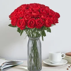 VEVOR Artificial Flowers, 60 pcs Real Looking Red Foam Fake Roses Bulk, Faux Red Bridal Shower with Stems for DIY Wedding Bouquets, Home Centerpieces Arrangements, Party Tables Decorations