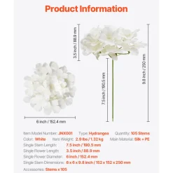 VEVOR Artificial Flowers, 105 pcs Real Looking White Silk Fake Hydrangea Bulk, White Faux Bridal Shower with Stems for DIY Wedding Bouquets, Home Centerpieces Arrangements, Party Tables Decorations