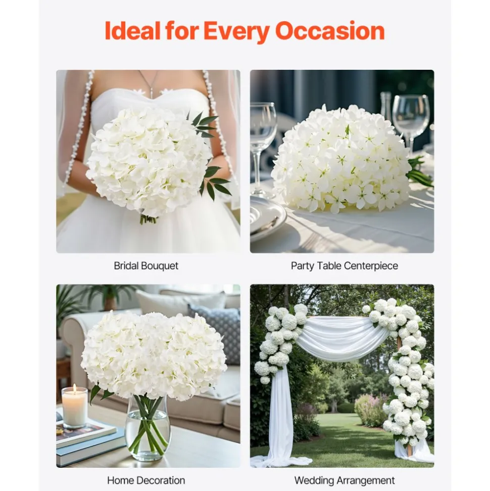 VEVOR Artificial Flowers, 105 pcs Real Looking White Silk Fake Hydrangea Bulk, White Faux Bridal Shower with Stems for DIY Wedding Bouquets, Home Centerpieces Arrangements, Party Tables Decorations