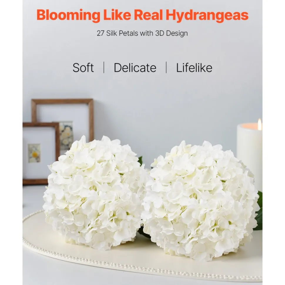 VEVOR Artificial Flowers, 105 pcs Real Looking White Silk Fake Hydrangea Bulk, White Faux Bridal Shower with Stems for DIY Wedding Bouquets, Home Centerpieces Arrangements, Party Tables Decorations