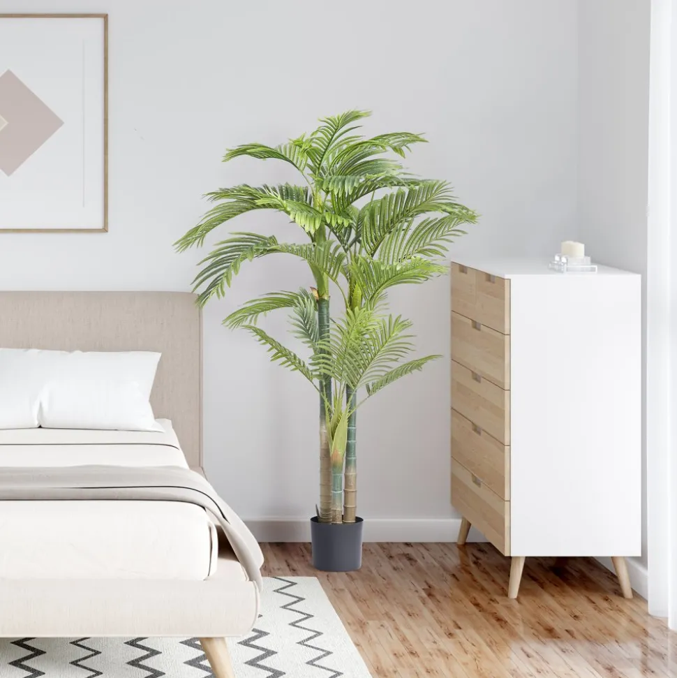 VEVOR Artificial Gold Cane Palm Tree, 6.5 FT Tall Faux Plant, PE Material & Anti-Tip Tilt Protection Low-Maintenance Plant, Lifelike Green Fake Tree for Home Office Warehouse Decor Indoor Outdoor