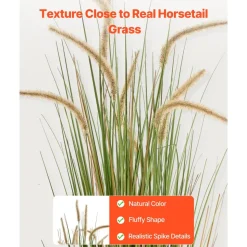 VEVOR Artificial Grass Plant, 2 Pack 47 inch Horsetail Reed Grass in Pot, Premium PVC Faux Fake Greenery Shrubs Plant for Indoor Outdoor House Home Garden Office Room Décor, Housewarming, Green