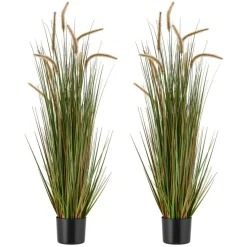 VEVOR Artificial Grass Plant, 2 Pack 47 inch Horsetail Reed Grass in Pot, Premium PVC Faux Fake Greenery Shrubs Plant for Indoor Outdoor House Home Garden Office Room Décor, Housewarming, Green