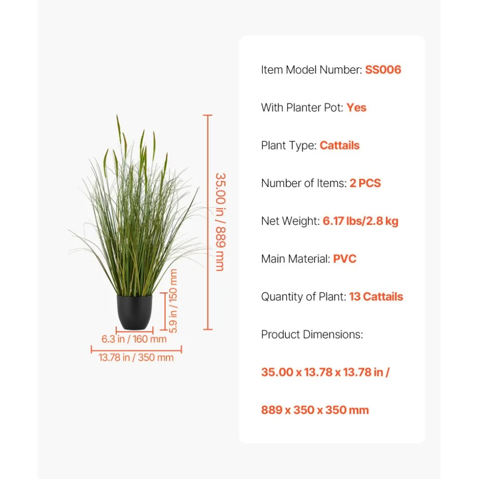 VEVOR Artificial Grass Plant, 2 Pack 59 inch Faux Reed Flower Grass in Pot, Premium PVC Fake Greenery Shrubs Plant for Indoor Outdoor House Home Garden Office Room Décor, Housewarming, Green