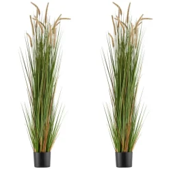 VEVOR Artificial Grass Plant, 2 Pack 59 inch Horsetail Reed Grass in Pot, Premium PVC Faux Fake Greenery Shrubs Plant for Indoor Outdoor House Home Garden Office Room Décor, Housewarming, Green