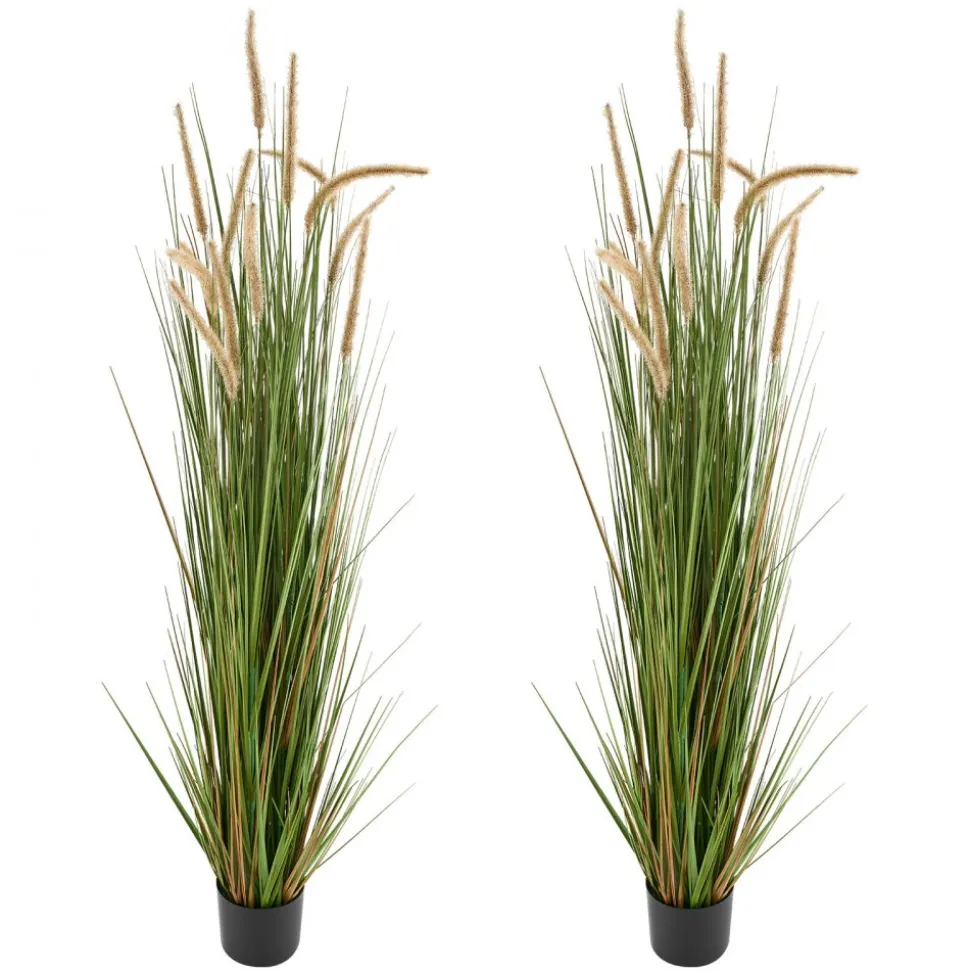 VEVOR Artificial Grass Plant, 2 Pack 59 inch Horsetail Reed Grass in Pot, Premium PVC Faux Fake Greenery Shrubs Plant for Indoor Outdoor House Home Garden Office Room Décor, Housewarming, Green