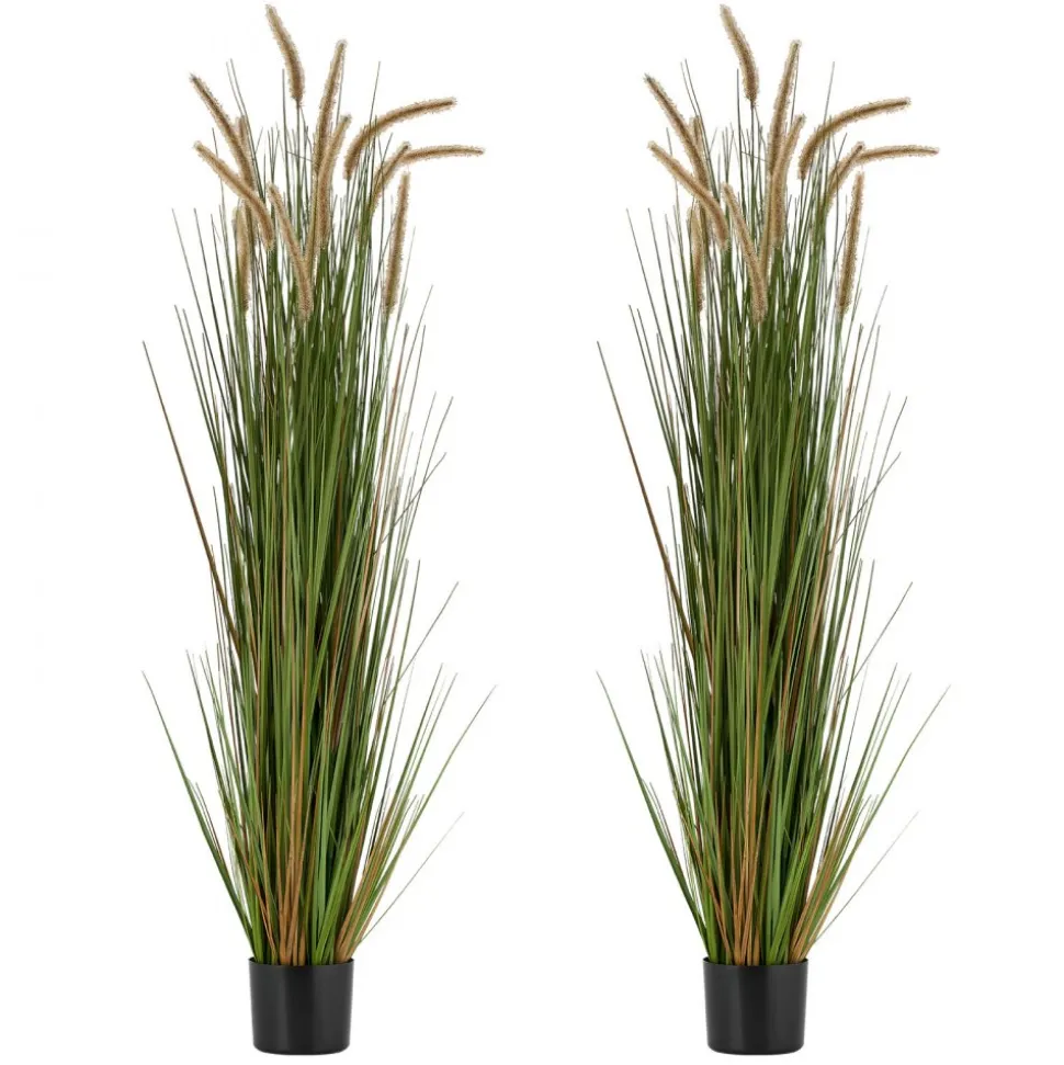 VEVOR Artificial Grass Plant, 2 Pack 59 inch Horsetail Reed Grass in Pot, Premium PVC Faux Fake Greenery Shrubs Plant for Indoor Outdoor House Home Garden Office Room Décor, Housewarming, Green