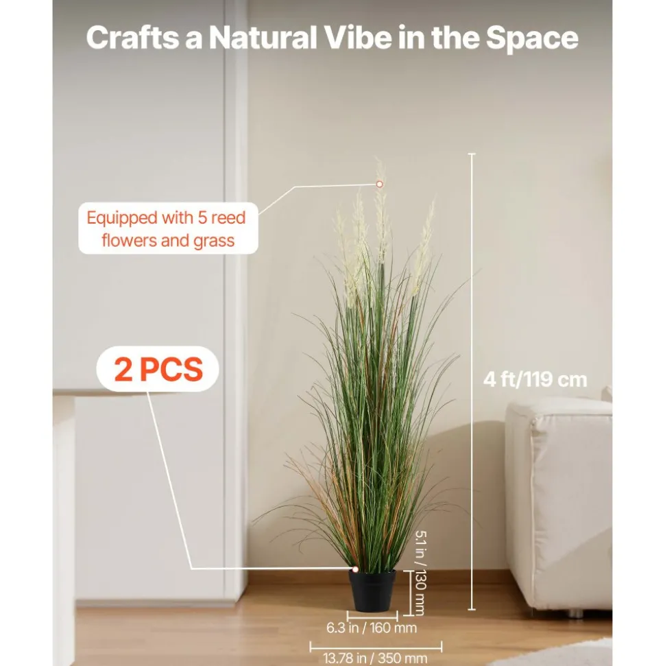 VEVOR Artificial Grass Plant, 47 inch Reed Flower Grass in Pot, Premium PVC Faux Fake Greenery Shrubs Plant for Indoor Outdoor House Home Garden Office Room Décor, Housewarming, 1 Pack Green