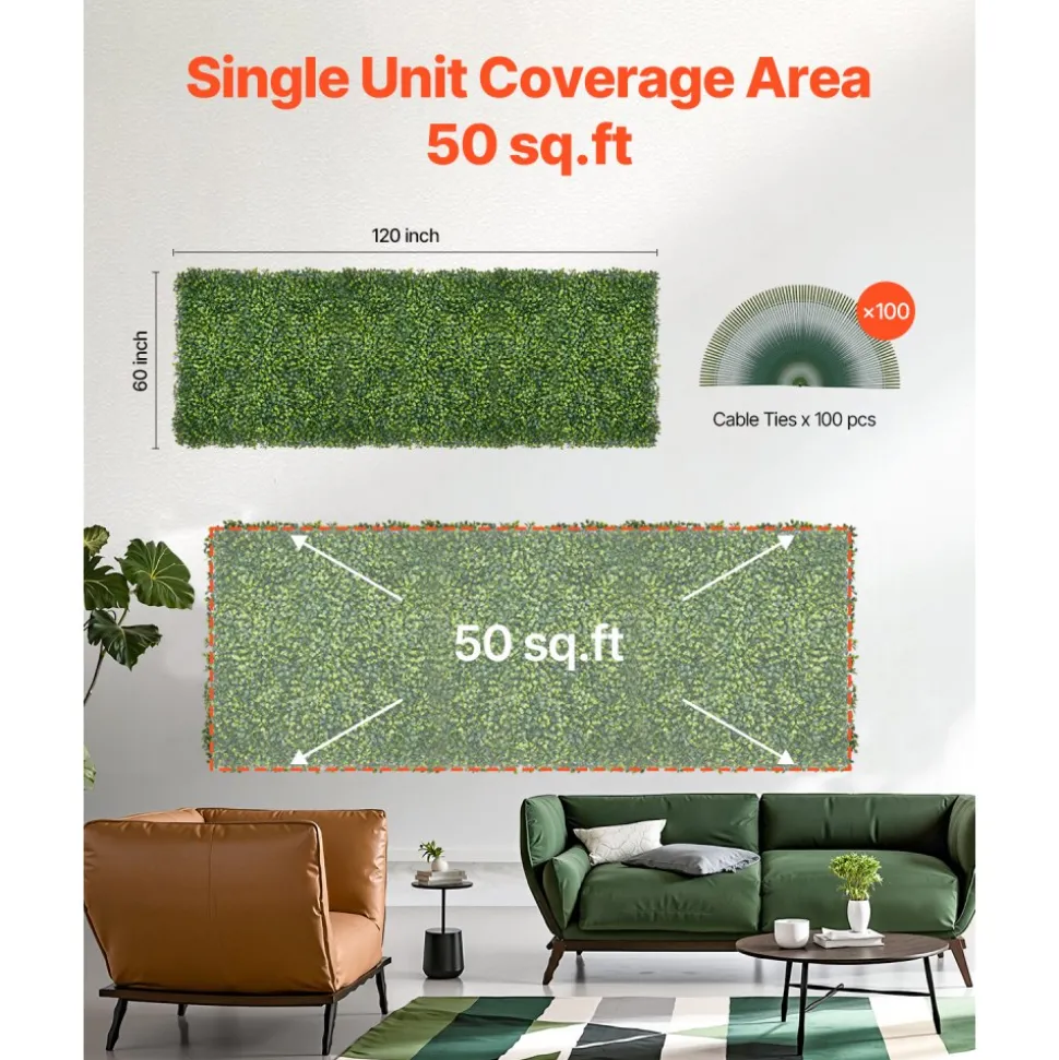 VEVOR Artificial Grass Wall Panels, 60 x 120 inch, Milan Grass Greenery Boxwood Panel for Indoor Outdoor Green Decor & Ivy Fence Covering, Privacy Backdrop Wall Hedge Screen for Garden