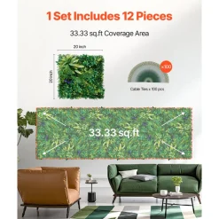 VEVOR Artificial Grass Wall Panels, 12 PCS 20 x 20 inch, 3D Combination Greenery Boxwood  Panel for Indoor Outdoor Green Decor & Ivy Fence Covering, Privacy Backdrop Wall Hedge Screen for Garden