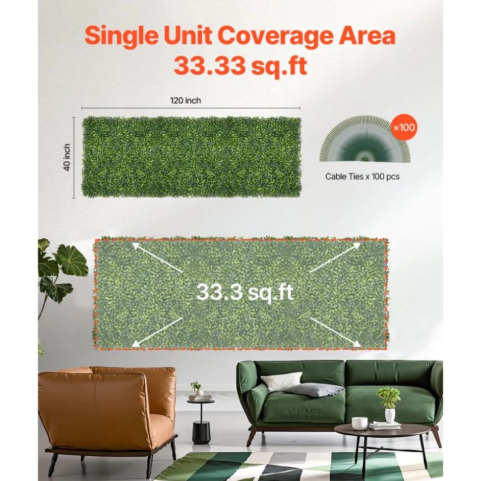 VEVOR Artificial Grass Wall Panels, 40 x 120 inch, Milan Grass Greenery Boxwood Panel for Indoor Outdoor Green Decor & Ivy Fence Covering, Privacy Backdrop Wall Hedge Screen for Garden