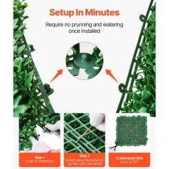 VEVOR Artificial Grass Wall Panels, 8 PCS 20 x 20 inch, 3D Combination Greenery Boxwood  Panel for Indoor Outdoor Green Decor & Ivy Fence Covering, Privacy Backdrop Wall Hedge Screen for Garden