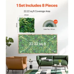 VEVOR Artificial Grass Wall Panels, 8 PCS 20 x 20 inch, 3D Combination Greenery Boxwood  Panel for Indoor Outdoor Green Decor & Ivy Fence Covering, Privacy Backdrop Wall Hedge Screen for Garden