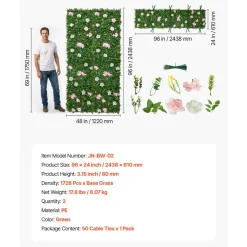 VEVOR Artificial Luxury‌ Flower Wall Backdrop, 2 PCS, Each Panel 2 x 8 ft, Gorgeous 3D Silk Floral Backdrop Pet Friendly, Easy Installation Flower Wall Panel for Wedding, Event, Party and Home Decor