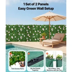 VEVOR Artificial Luxury‌ Flower Wall Backdrop, 2 PCS, Each Panel 2 x 8 ft, Gorgeous 3D Silk Floral Backdrop Pet Friendly, Easy Installation Flower Wall Panel for Wedding, Event, Party and Home Decor