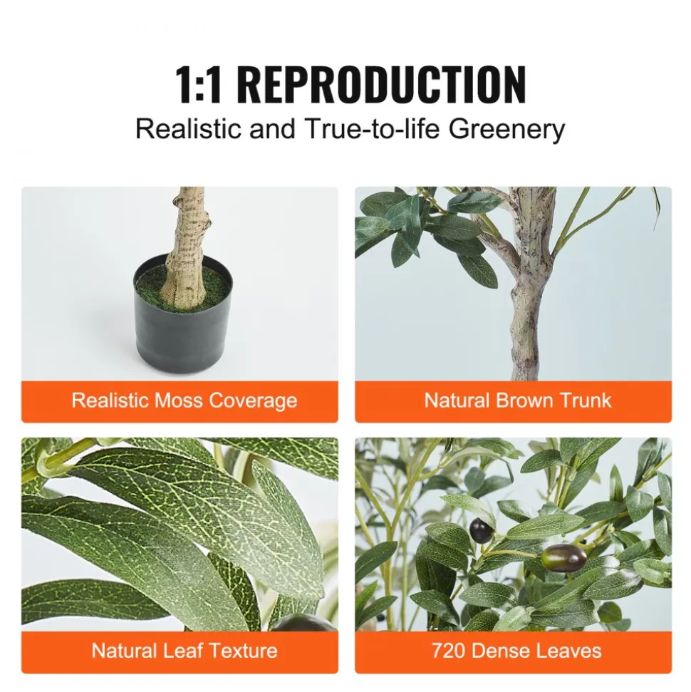 VEVOR Artificial Olive Tree, 5 FT Tall Faux Plant, Secure PE Material & Anti-Tip Tilt Protection Low-Maintenance Plant, Lifelike Green Fake Potted Tree for Home Office Warehouse Decor Indoor Outdoor