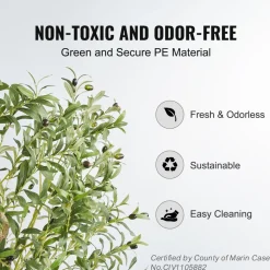 VEVOR Artificial Olive Tree, 5 FT Tall Faux Plant, Secure PE Material & Anti-Tip Tilt Protection Low-Maintenance Plant, Lifelike Green Fake Potted Tree for Home Office Warehouse Decor Indoor Outdoor