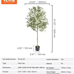 VEVOR Artificial Olive Tree, 5 FT Tall Faux Plant, Secure PE Material & Anti-Tip Tilt Protection Low-Maintenance Plant, Lifelike Green Fake Potted Tree for Home Office Warehouse Decor Indoor Outdoor