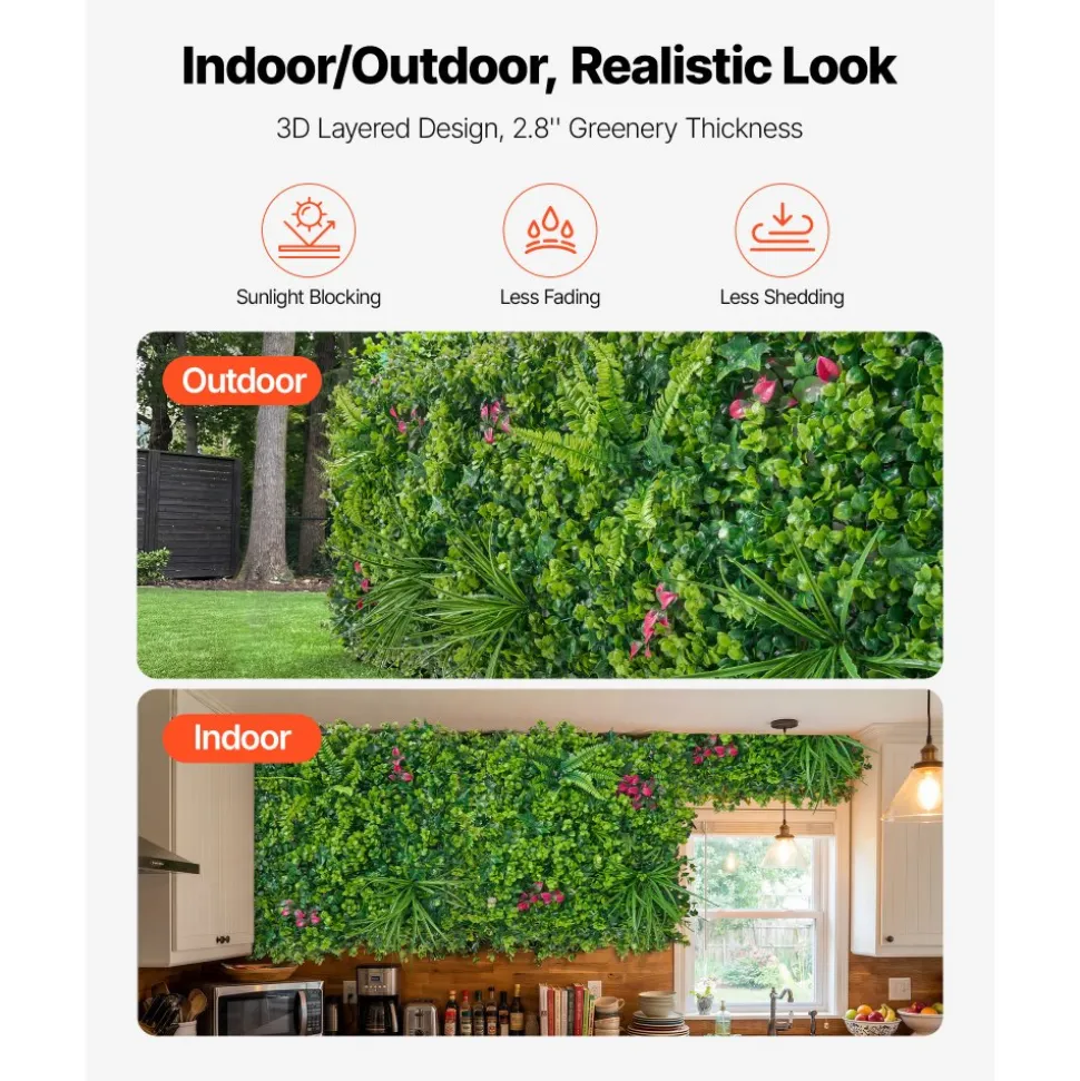 VEVOR Artificial Plant Wall, 16PCS 20 x 20 in Artificial Boxwood Panels, Greenery Backdrop Privacy Hedge Fence with Sun Protection, Fake Grass Wall Screen for Wedding, Indoor, Outdoor Garden, Backyard