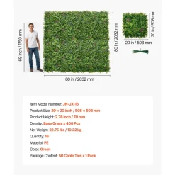 VEVOR Artificial Plant Wall, 16PCS 20 x 20 in Artificial Boxwood Panels, Greenery Backdrop Privacy Hedge Fence with Sun Protection, Fake Grass Wall Screen for Wedding, Indoor, Outdoor Garden, Backyard
