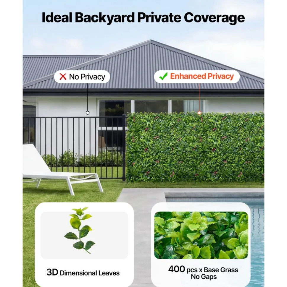 VEVOR Artificial Plant Wall, 16PCS 20 x 20 in Artificial Boxwood Panels, Greenery Backdrop Privacy Hedge Fence with Sun Protection, Fake Grass Wall Screen for Wedding, Indoor, Outdoor Garden, Backyard