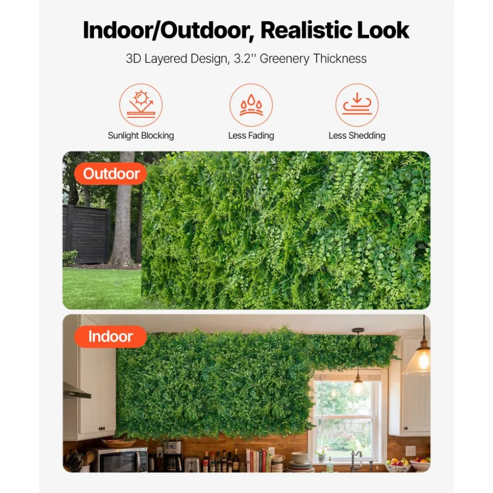 VEVOR Artificial Plant Wall, 12PCS 20 x 20 in Artificial Boxwood Panels, Sun Protection Greenery Backdrop Privacy Hedge Fence, Fake Grass Screen for Wedding, Indoor, Outdoor Garden, Backyard