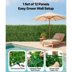 VEVOR Artificial Plant Wall, 12PCS 20 x 20 in Artificial Boxwood Panels, Sun Protection Greenery Backdrop Privacy Hedge Fence, Fake Grass Screen for Wedding, Indoor, Outdoor Garden, Backyard