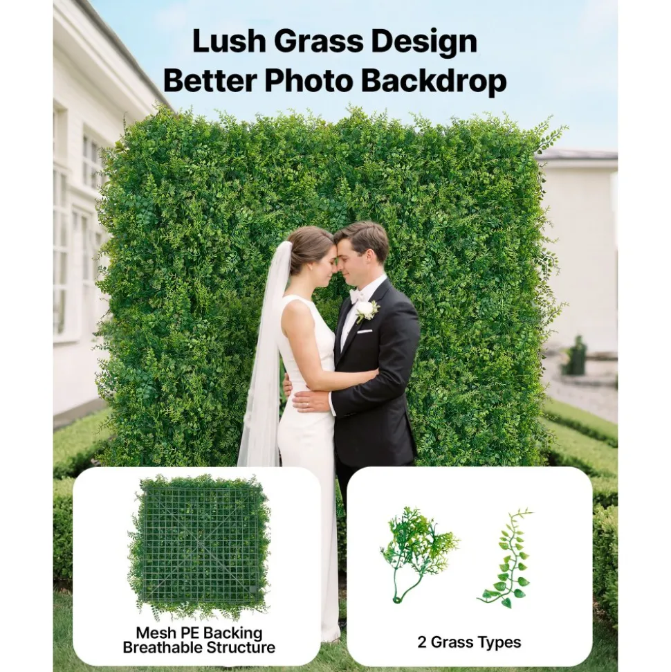 VEVOR Artificial Plant Wall, 12PCS 20 x 20 in Artificial Boxwood Panels, Sun Protection Greenery Backdrop Privacy Hedge Fence, Fake Grass Screen for Wedding, Indoor, Outdoor Garden, Backyard