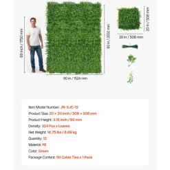 VEVOR Artificial Plant Wall, 12PCS 20 x 20 in Artificial Boxwood Panels, Sun Protection Greenery Backdrop Privacy Hedge Fence, Fake Grass Screen for Wedding, Indoor, Outdoor Garden, Backyard