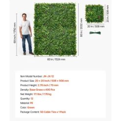 VEVOR Artificial Plant Wall, 12PCS 20 x 20 in Artificial Boxwood Panels, Greenery Backdrop Privacy Hedge Fence with Sun Protection, Fake Grass Wall Screen for Wedding, Indoor, Outdoor Garden, Backyard
