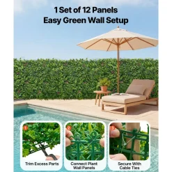 VEVOR Artificial Plant Wall, 12PCS 20 x 20 in Artificial Boxwood Panels, Greenery Backdrop Privacy Hedge Fence with Sun Protection, Fake Grass Wall Screen for Wedding, Indoor, Outdoor Garden, Backyard