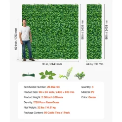 VEVOR Artificial Plant Wall, 4 PCS, Each Panel 2 x 8 ft Artificial Boxwood Panels, Sun Protection Greenery Backdrop Privacy Hedge Fence, Fake Grass Screen for Wedding, Indoor, Outdoor Garden, Backyard