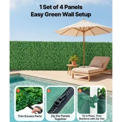 VEVOR Artificial Plant Wall, 4 PCS, Each Panel 2 x 8 ft Artificial Boxwood Panels, Sun Protection Greenery Backdrop Privacy Hedge Fence, Fake Grass Screen for Wedding, Indoor, Outdoor Garden, Backyard