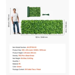 VEVOR Artificial Plant Wall, 40 x 120 in Artificial Boxwood Panels, Sun Protection Greenery Backdrop Privacy Hedge Fence, Fake Grass Screen for Wedding, Indoor, Outdoor Garden, Backyard (1 PC)