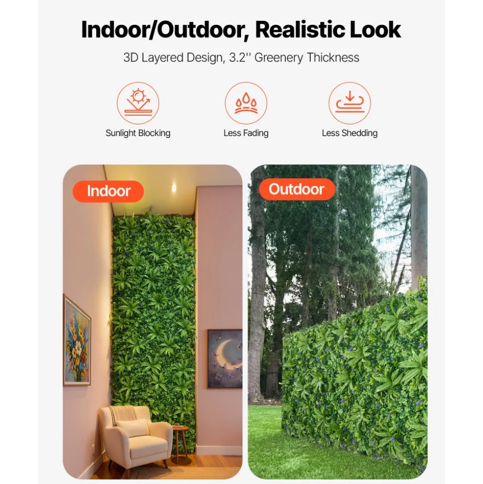 VEVOR Artificial Plant Wall, 40 x 120 in Artificial Boxwood Panels, Sun Protection Greenery Backdrop Privacy Hedge Fence, Fake Grass Screen for Wedding, Indoor, Outdoor Garden, Backyard (1 PC)
