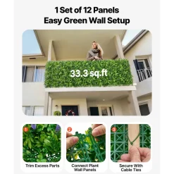 VEVOR Artificial Plant Wall, 40 x 120 in Artificial Boxwood Panels, Sun Protection Greenery Backdrop Privacy Hedge Fence, Fake Grass Screen for Wedding, Indoor, Outdoor Garden, Backyard (1 PC)