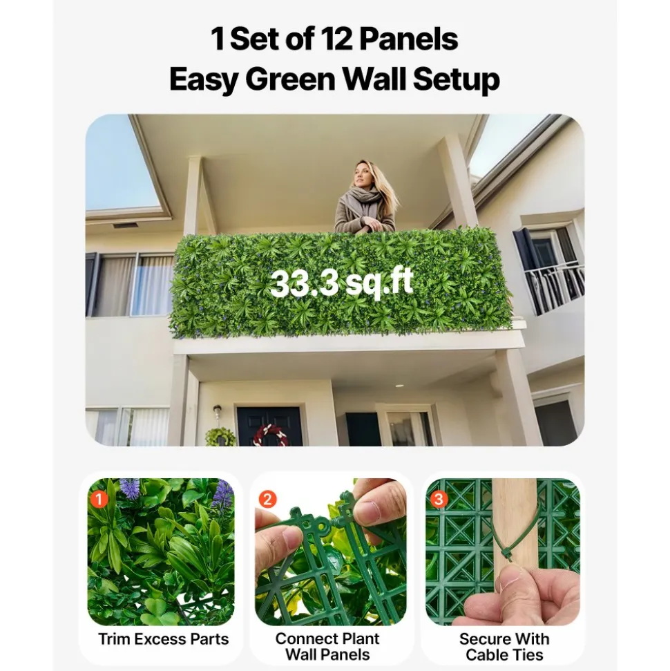 VEVOR Artificial Plant Wall, 40 x 120 in Artificial Boxwood Panels, Sun Protection Greenery Backdrop Privacy Hedge Fence, Fake Grass Screen for Wedding, Indoor, Outdoor Garden, Backyard (1 PC)