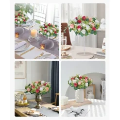 VEVOR Artificial Rose Wreath, 14-Inch Diameter Faux Flower Wreath with Pink and White Roses, Flower Arrangement Centerpiece for Valentine's, Mother's Day, Party, Wedding and Home Table Décor, 10 PCS