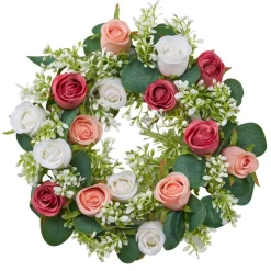 VEVOR Artificial Rose Wreath, 14-Inch Diameter Faux Flower Wreath with Pink and White Roses, Flower Arrangement Centerpiece for Valentine's, Mother's Day, Party, Wedding and Home Table Décor, 10 PCS