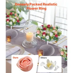 VEVOR Artificial Rose Wreath, 14-Inch Diameter Faux Flower Wreath with Pink and White Roses, Flower Arrangement Centerpiece for Valentine's, Mother's Day, Party, Wedding and Home Table Décor, 10 PCS
