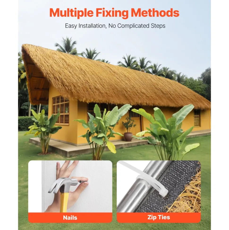 VEVOR Artificial Thatch Grass Roof, 1.6 x 19.7 ft Tiki Bar Hut Thatch Roofing Roll, Waterproof & Fire-Resistant, Palapa Tiki Roof Mat for Patio Pool Beach Tropical Hawaiian Party Décor