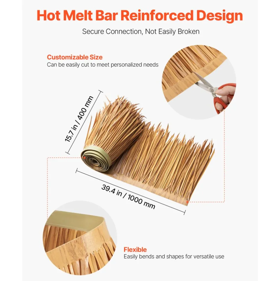 VEVOR Artificial Thatch Grass Roof, 1.3 x3.2 ft Mexican Style Tiki Bar Hut Skirt Thatch Roofing Roll, Waterproof & Fire-Resistant, Palapa Duck Blind Grass for Patio Pool Beach Hawaiian Party Décor
