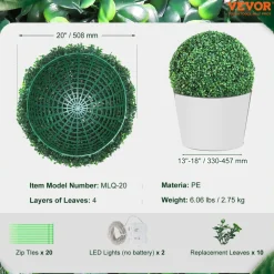 VEVOR Artificial Topiaries Boxwood Trees, 20” Tall (2 Pieces), Ball-Shape Faux Topiaries Plant, All-year Green Feaux Plant Decorative Balls for Backyard, Balcony,Garden, Wedding and Home Décor