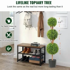 VEVOR Artificial Topiaries Boxwood Trees, 48 inch Tall (2 Pieces), 3 Ball-Shape Faux Topiaries Plant with Planters, Green Feaux Plant w/ Replaceable Leaves & Port for Decorative Indoor/Outdoor/Garden