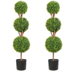 VEVOR Artificial Topiaries Boxwood Trees, 48 inch Tall (2 Pieces), 3 Ball-Shape Faux Topiaries Plant with Planters, Green Feaux Plant w/ Replaceable Leaves & Port for Decorative Indoor/Outdoor/Garden