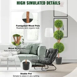 VEVOR Artificial Topiaries Boxwood Trees, 48 inch Tall (2 Pieces), 3 Ball-Shape Faux Topiaries Plant with Planters, Green Feaux Plant w/ Replaceable Leaves & Port for Decorative Indoor/Outdoor/Garden