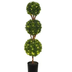 VEVOR Artificial Topiaries Boxwood Trees, 48 inch Tall (2 Pieces), 3 Ball-Shape Faux Topiaries Plant with Planters, Green Feaux Plant w/ Replaceable Leaves & Port for Decorative Indoor/Outdoor/Garden